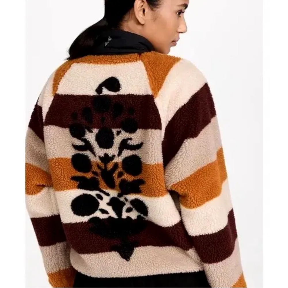 FP Movement by Free People Striped Teddy Jacket in Cream, Brown & Mustard